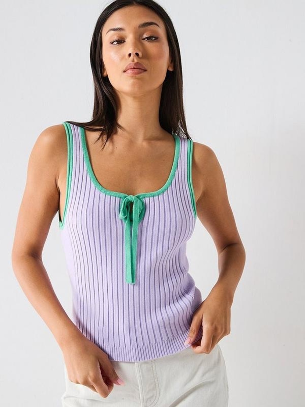 FREE PEOPLE All Star Sweater Tank Size L Contrast Ribbed Knit Boho Streetwear